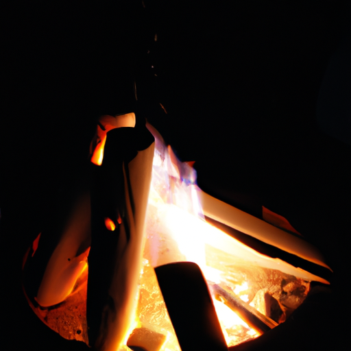 A crackling campfire illuminating the night sky, perfect for roasting marshmallows.