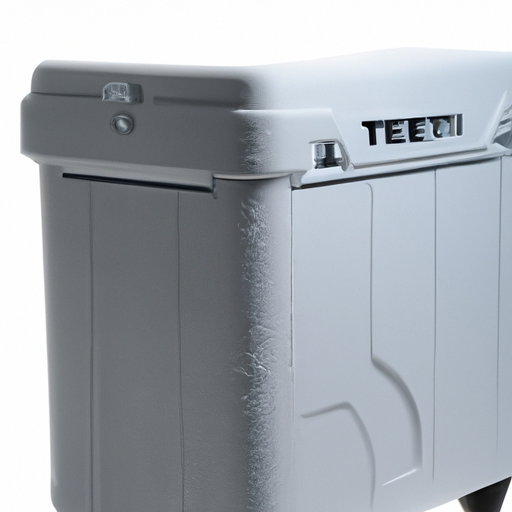 A Yeti Tundra 65 cooler, known for its excellent ice retention and durability.